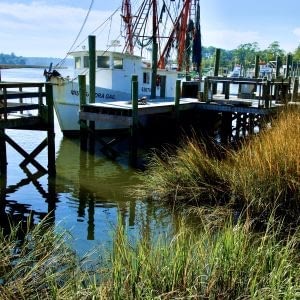 Miss Sandra Gail, a boat, docked at Calabash River